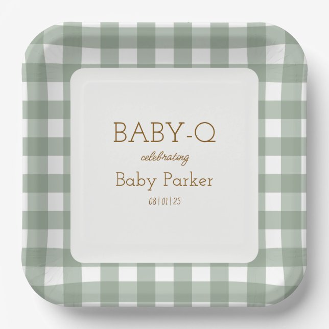 Assiettes En Carton Green Gingham Baby-Q Square Plate 2 (Recto)