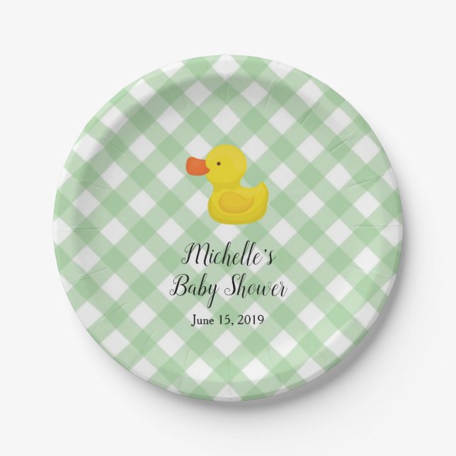 Assiettes En Carton Green Gingham Rubber Duckie Baby Shower (Devant)