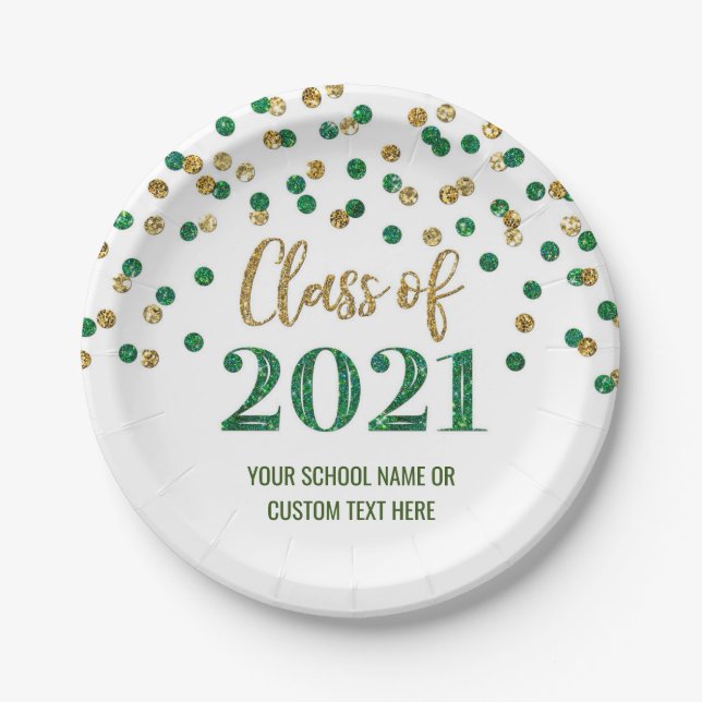 Assiettes En Carton Green Gold Confetti Graduation 2021 (Devant)