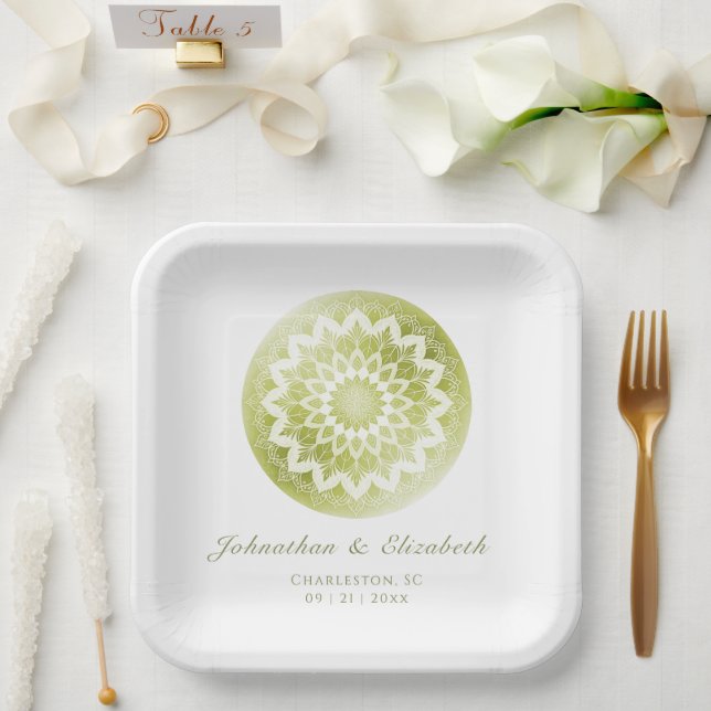 Assiettes En Carton Green Lace Mandala Wedding (Mariage)