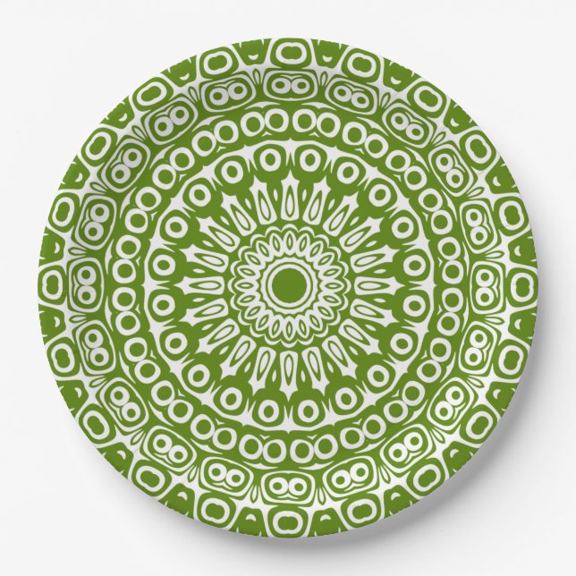 Assiettes En Carton Green Mandala Nature Motif (Devant)