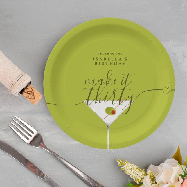 Assiettes En Carton Green Martini Fête Trente-dixième anniversaire (Créateur téléchargé)