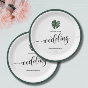 Assiettes En Carton Green Monstera Leaf Mariage accueil Plaques de pap