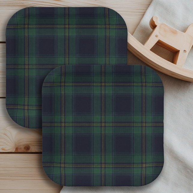Assiettes En Carton Green Navy Plaid  (Créateur téléchargé)
