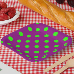 Assiettes En Carton Green On Purple Pois Design Motif