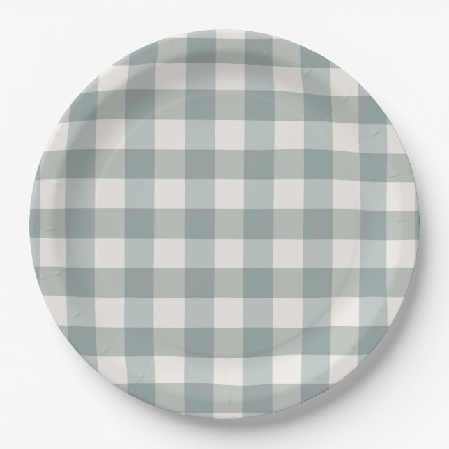 Assiettes En Carton Green Plaid En vichy Country Farmhouse Simple (Devant)