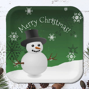 Assiettes En Carton Green Snowman Winter Scenery Plaque de papier de N