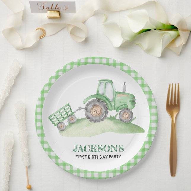 Assiettes En Carton Green Tractor Farm birthday paper plates (Mariage)