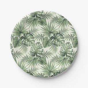 Assiettes En Carton Green Tropical Palm Feuille Motif