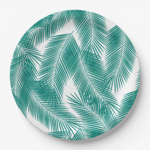 Assiettes En Carton Green Tropical Palm Feuille Motif