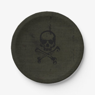 Assiettes En Carton Green vintage Grunge Skull Crossbones Halloween
