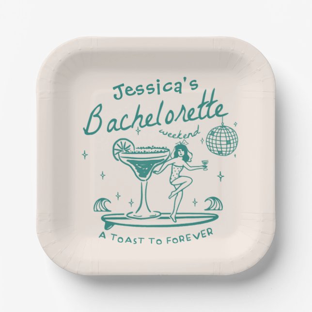 Assiettes En Carton Green Whimsical Main dessinée Funky Bachelorette (Recto)