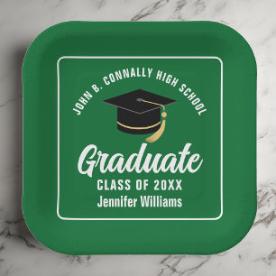 Assiettes En Carton Green White Graduate Custom Graduate Party