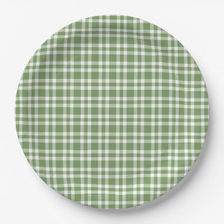 Assiettes En Carton Green White Plaid Pattern