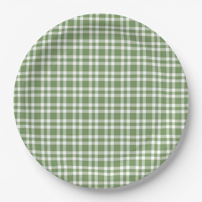Assiettes En Carton Green White Plaid Pattern (Devant)