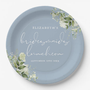 Assiettes En Carton Greenery Floral Dusty Blue Demoiselles d'Honneur L