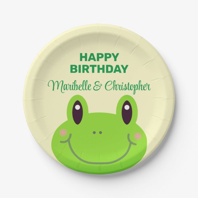 Assiettes En Carton Grenouille Joyeux Anniversaire Twins Crème Jaune (Devant)