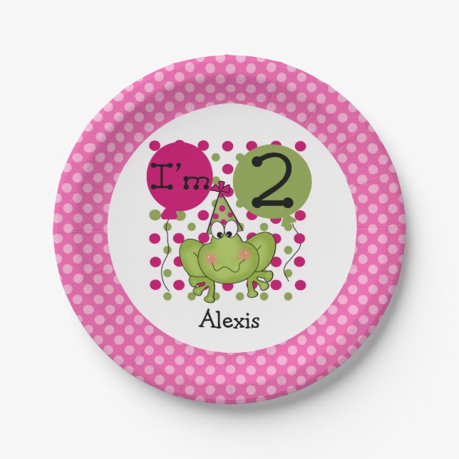 Assiettes En Carton Grenouille rose 2e Plaques de papier d'anniversair (Devant)