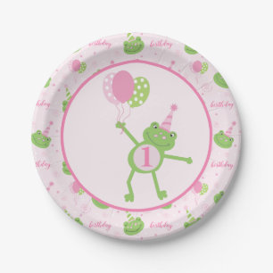 Assiettes En Carton Grenouille rose avec ballons Fête d'anniversaire