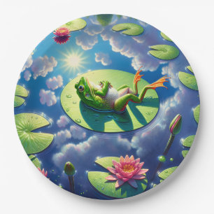 Assiettes En Carton Grenouille se relaxer sur un tapis de Lily