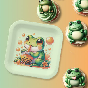 Assiettes En Carton Grenouille verte Boire Boba Orange