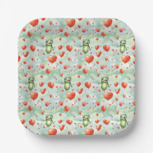Assiettes En Carton Grenouilles Whimsical mignonnes avec ballons rouge