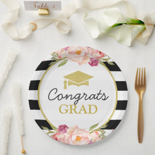Assiettes En Carton Grèves Floral Gold Congrats Grad Graduation Party
