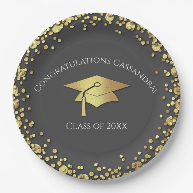 Assiettes En Carton Grey and Gold Graduation (Devant)