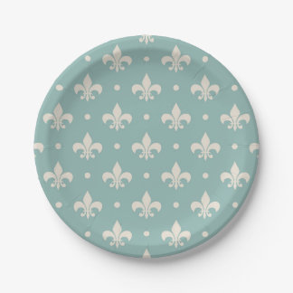 Assiettes En Carton Grey Fleur De Lis motif sur arrière - plan turquoi