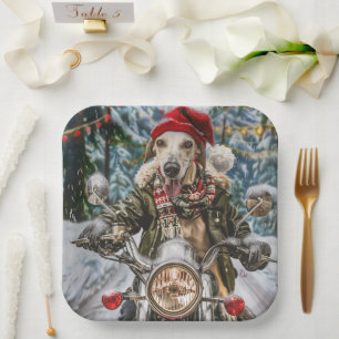 Assiettes En Carton Greyhound Chien équitation Moto Noël