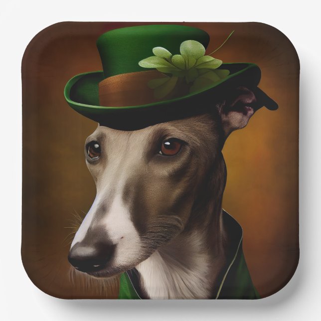 Assiettes En Carton Greyhound Dog en tenue de la Saint Patrick (Recto)