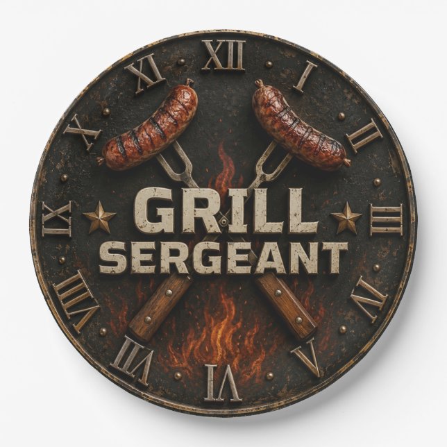 Assiettes En Carton Grill Sergeant Funny BBQ Grill Master Barbecue  (Devant)