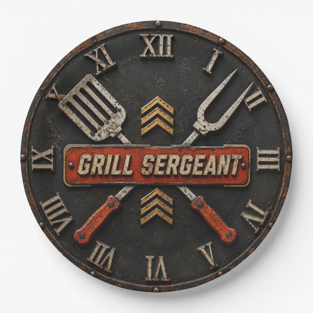 Assiettes En Carton Grill Sergeant Funny BBQ Grill Master Man Cave  (Devant)