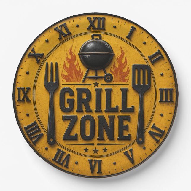 Assiettes En Carton Grill Zone BBQ Grill Master Kitchen Rustic  (Devant)