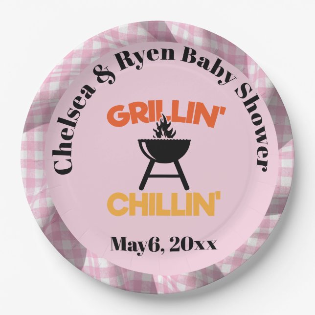 Assiettes En Carton Grillin&chillin Baby q Gingham baby shower  (Devant)