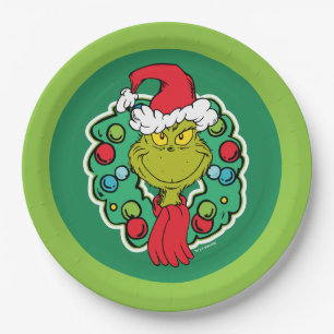 Assiettes En Carton Grinch Couronne de Noël