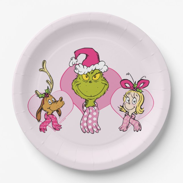 Assiettes En Carton Grinch Crew in Pink Valentine's Portrait (Devant)