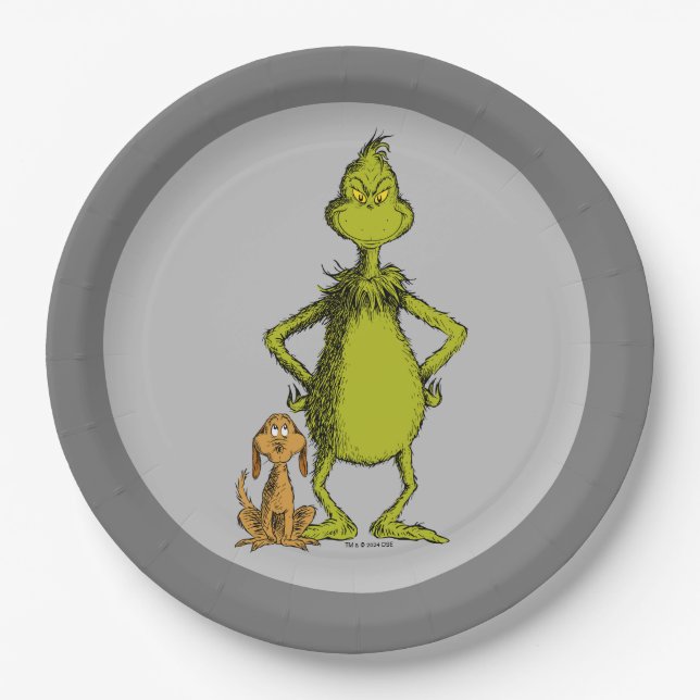 Assiettes En Carton Grinch | posture de Max et Grinch (Devant)