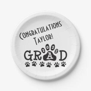Assiettes En Carton gris 2025 blanc noir Diplôme empreinte de patte