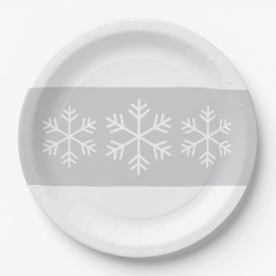 Assiettes En Carton Gris Clair Blanc Rayures Flocons de Neige Formel C