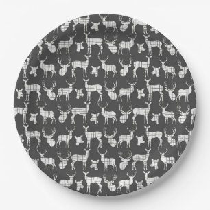 Assiettes En Carton Gris-foncé avec les plaques à papier de cerfs