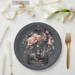 Assiettes En Carton Gris foncé gothique Noir rose Voisinage Douche
