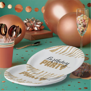 Assiettes En Carton Gris Gold Zebra Imprimer Faux Parties scintillant