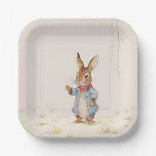 Assiettes En Carton gris, mignon lapin avec plaques en papier blanc