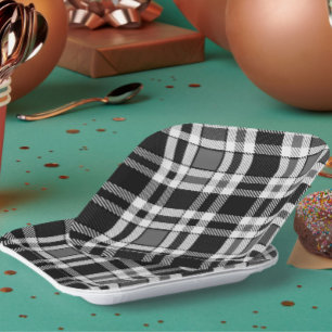 Assiettes En Carton Gris Noir Blanc Flanné Plaid Tartan Design