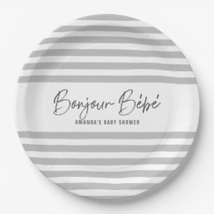 Assiettes En Carton Gris rayures Bonjour Bebe