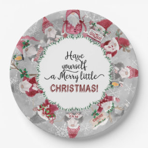 Assiettes En Carton Gris rouge Gnomes Noël Snowflakes Feuilles de feui