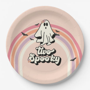 Assiettes En Carton groovy Fantôme rétro Halloween Deux Anniversaire S