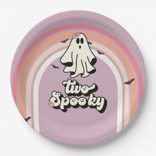 Assiettes En Carton groovy Fantôme rétro Halloween Deux Anniversaire S