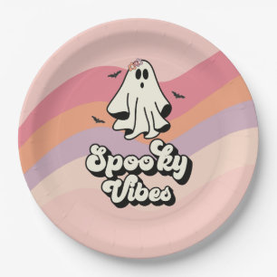 Assiettes En Carton groovy Ghost rétro Halloween Vibes d'anniversaire